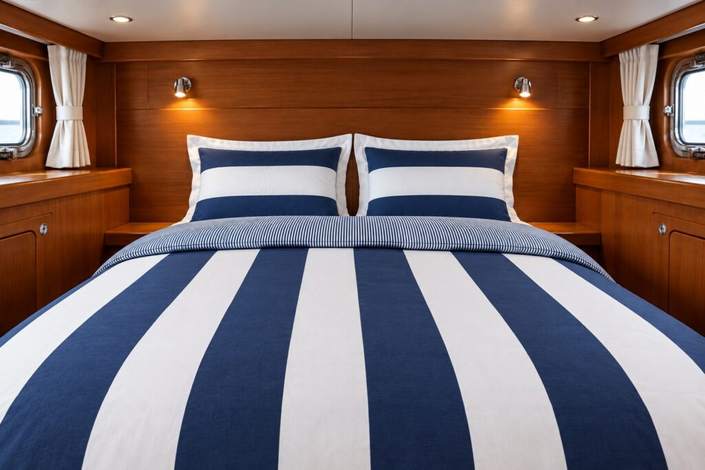 Newport boat bed linen, front view