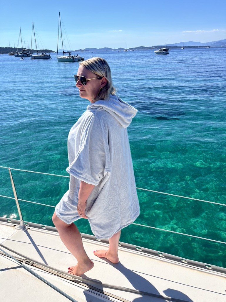 Bath poncho, on deck